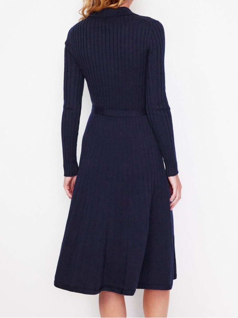 Boden Rachel Ribbed Long Sleeve Navy Button-Front Knit Dress Shirtdress - Picture 5 of 14